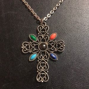 Avon Colored stone Filigree Cross necklace